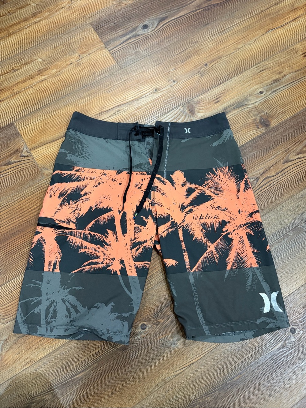 Hurley Men’s Black and Coral Palm-Print Board Shorts